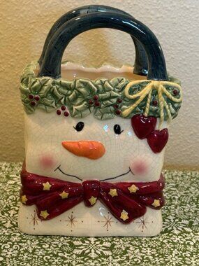 Casa Bella Ganz Whimsical Snowman Ceramic Holder Christmas Decor Gift Vintage
